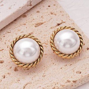 Pearl Stud Earrings, Gold Pearl Earrings Studs, Faux Pearl Earrings for Women